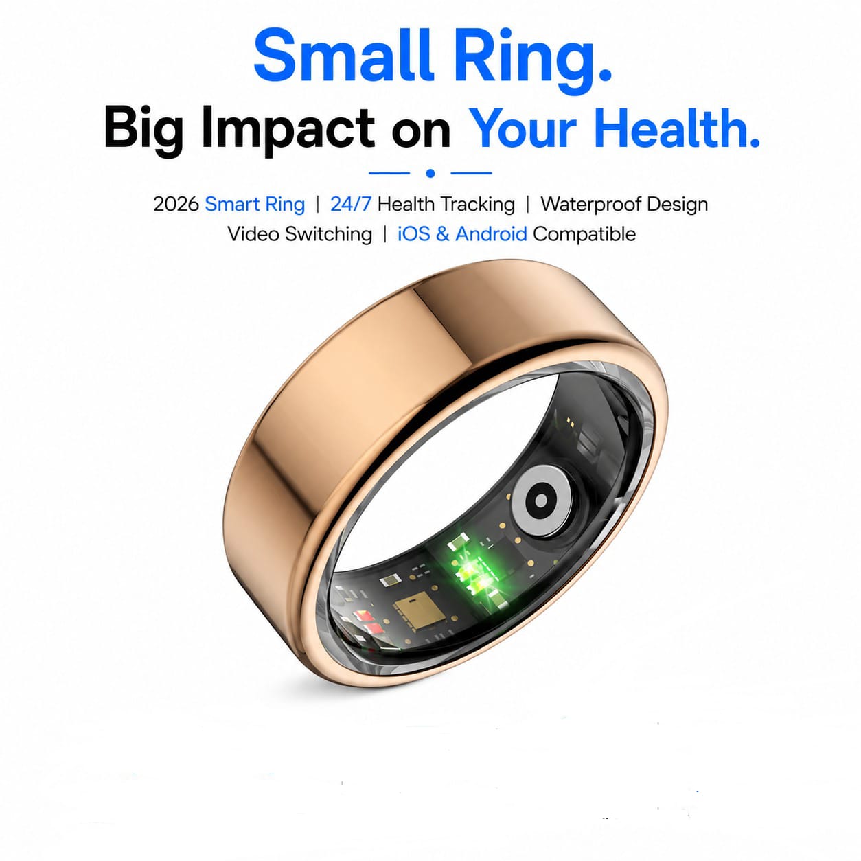 Smart Ring Waterproof Fitness Tracker Video Switching IOS Android Men Women Health Ring