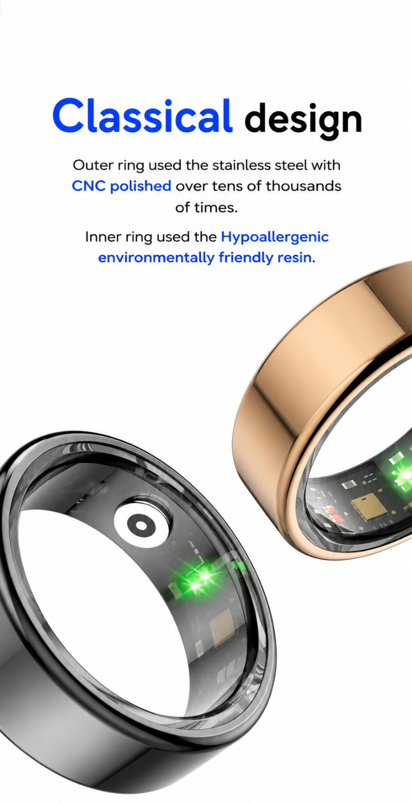 Smart Ring Waterproof Fitness Tracker Video Switching IOS Android Men Women Health Ring