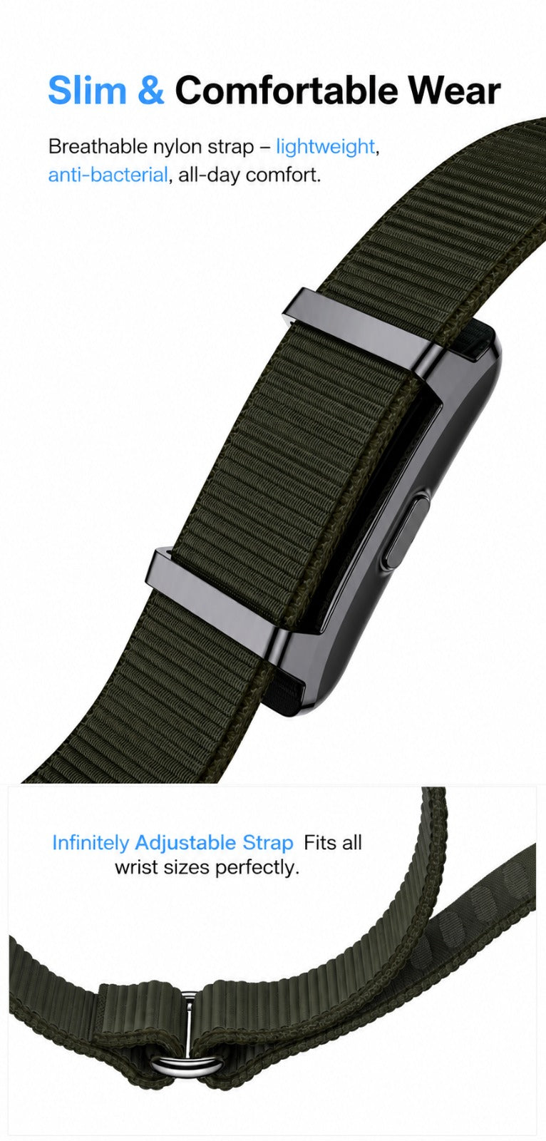 Accurate Temperature Fitness Activity Tracker Smart Band Smartband Displyless No Screen Alloy Smart Bracelets Nylon Strap