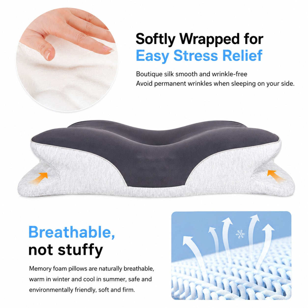 Memory Foam Pillow Cervical Pillow Neck Pain Relief Contour Ergonomic Orthopedic Neck Support for Side Back Stomach Sleeper pillow