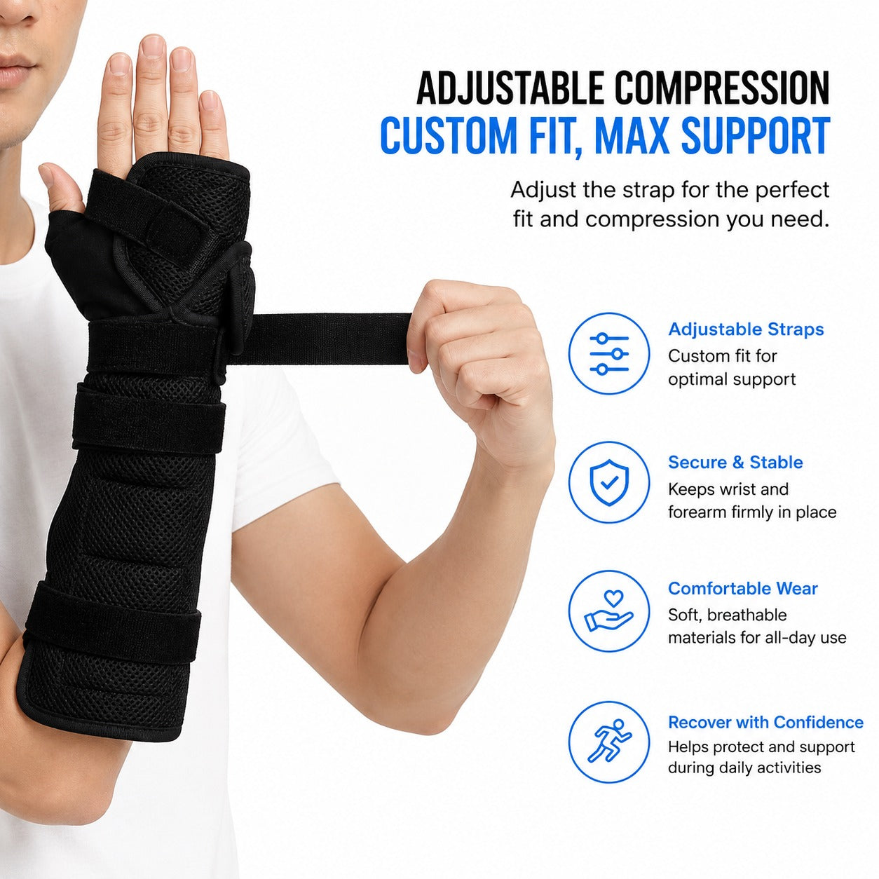 Adjustable Night Sleep Hand Thumb Orthopedic Compression Wrist Support Brace Splint for Carpal Tunnel Pain Injury Strain Sprain