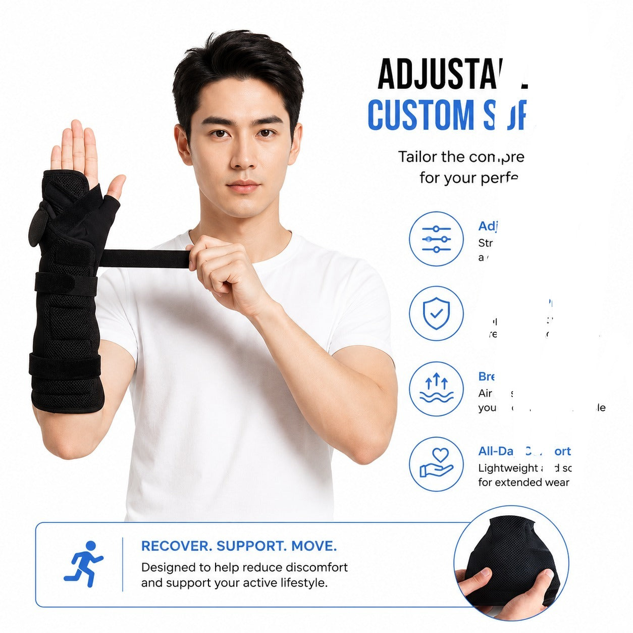 Adjustable Night Sleep Hand Thumb Orthopedic Compression Wrist Support Brace Splint for Carpal Tunnel Pain Injury Strain Sprain