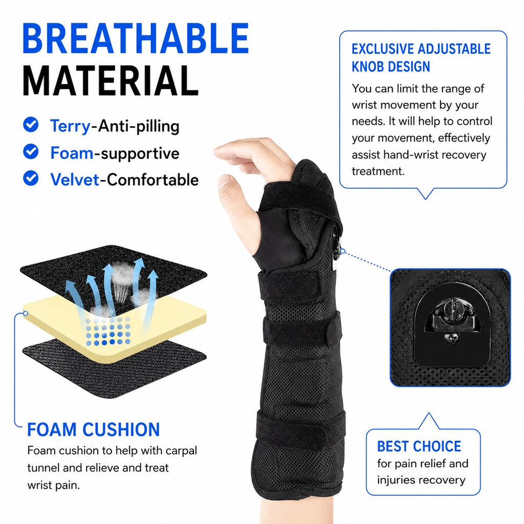 Adjustable Night Sleep Hand Thumb Orthopedic Compression Wrist Support Brace Splint for Carpal Tunnel Pain Injury Strain Sprain