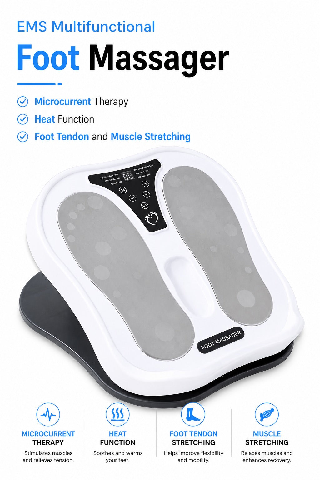 Foot Massager Stretcher with Heat & TENS EMS Electronic Nerve Stimulator for Plantar Fasciitis Neuropathy Pain Muscle Relax