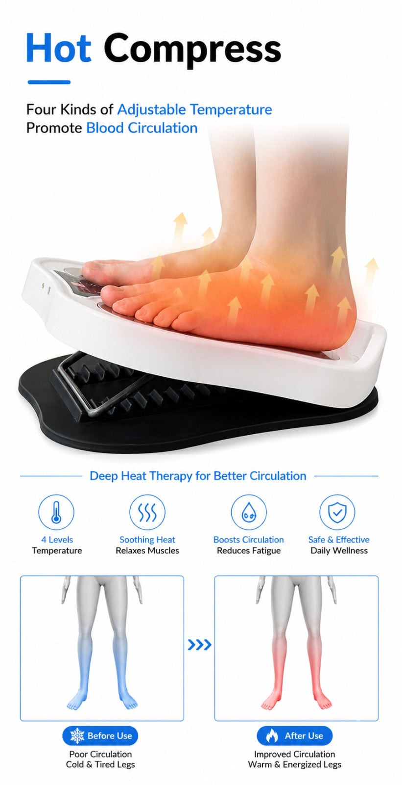 Foot Massager Stretcher with Heat & TENS EMS Electronic Nerve Stimulator for Plantar Fasciitis Neuropathy Pain Muscle Relax