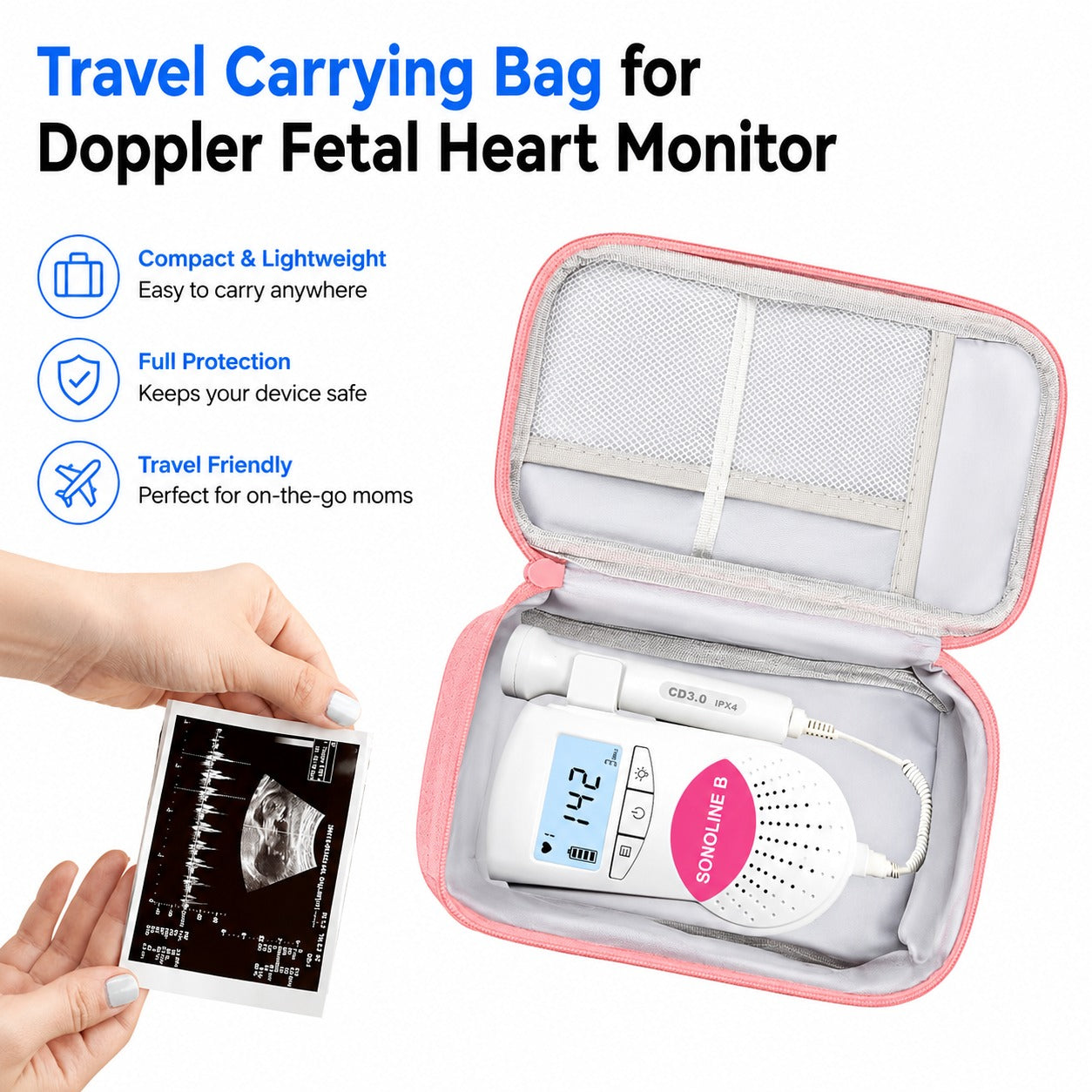 Travel Carrying Bag for Doppler Fetal Heart Monitor, Storage bag for Doppler Monitor, Portable Organizer Case Fits Doppler Heartbeat Monitor