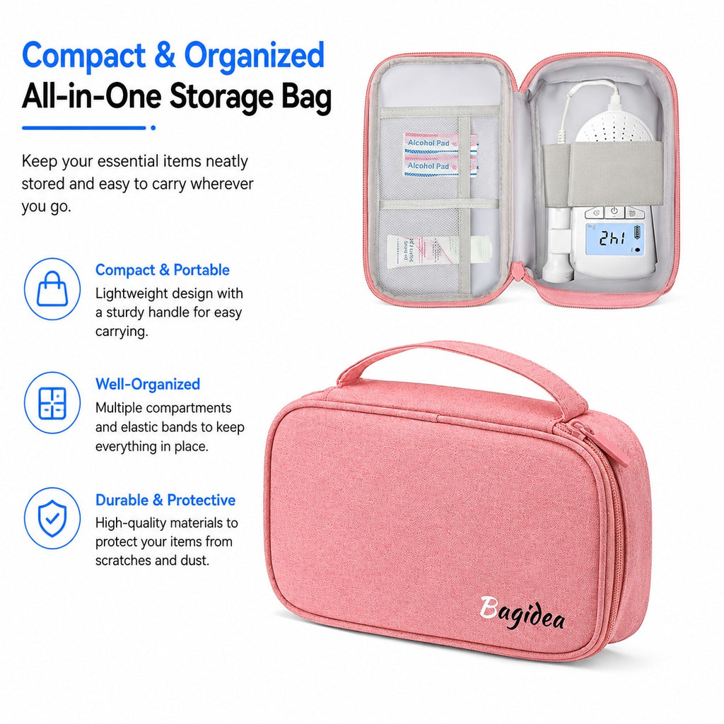 Travel Carrying Bag for Doppler Fetal Heart Monitor, Storage bag for Doppler Monitor, Portable Organizer Case Fits Doppler Heartbeat Monitor