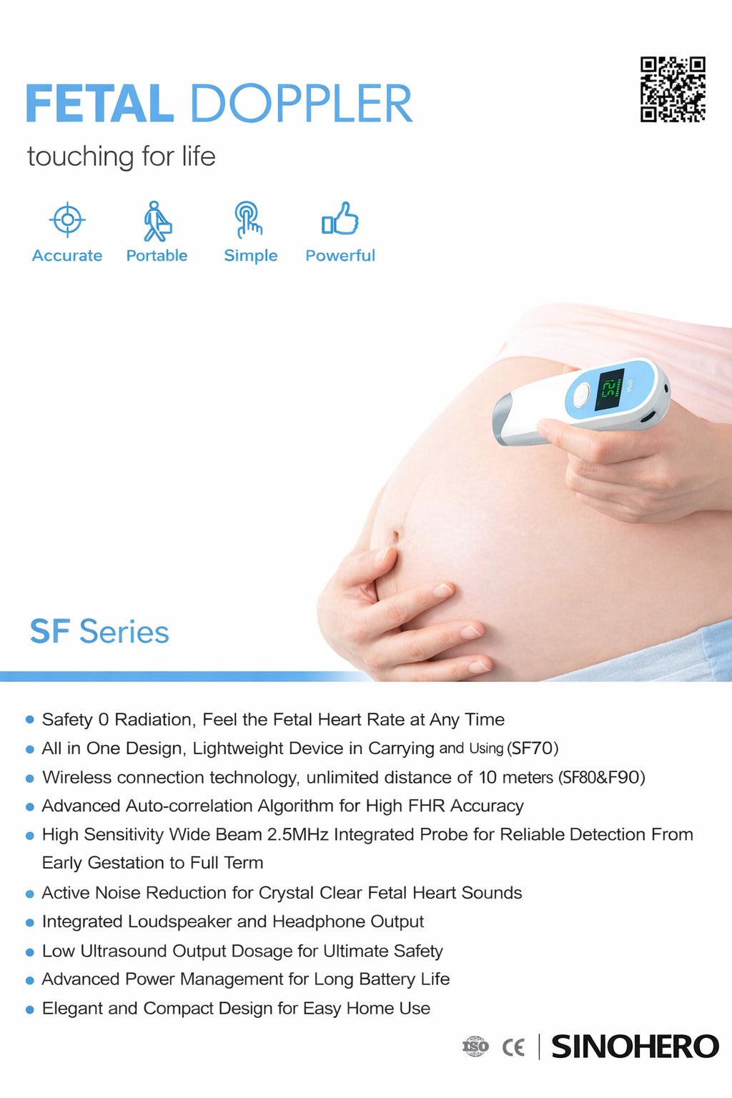 Home Use Fetal Heart Monitor Hand-held Ultrasound Prenatal Pocket Fetal Doppler for Pregnant